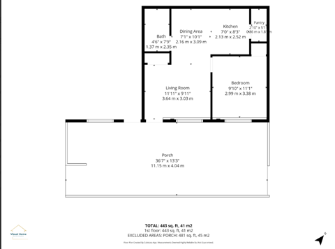 Floor plan for 1 bed, 1 bath